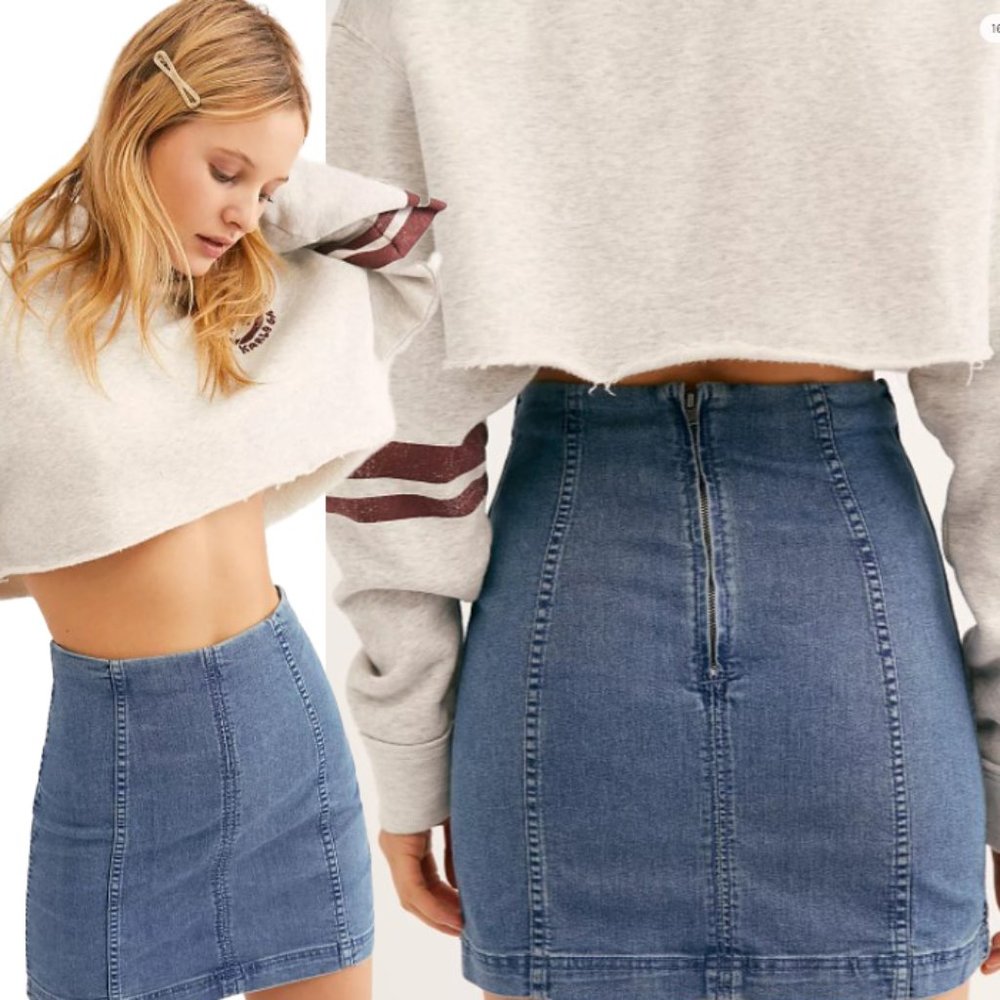 NWT Free People Nautilus Blue Modern Femme Denim Mini Skirt Women's Size 10